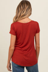 Rust Basic V-Neck Short Sleeve Maternity Top