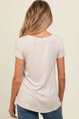 Beige Basic V-Neck Short Sleeve Maternity Top