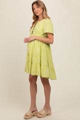 Lime Embroidered Split Neck Maternity Dress