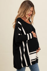 Black Mixed Stripe Dolman Sleeve Maternity Sweater