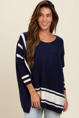 Navy Mixed Stripe Dolman Sleeve Sweater