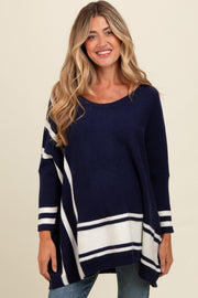 Navy Mixed Stripe Dolman Sleeve Maternity Sweater