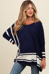 Navy Mixed Stripe Dolman Sleeve Maternity Sweater