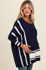 Navy Mixed Stripe Dolman Sleeve Maternity Sweater