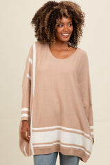 Beige Mixed Stripe Dolman Sleeve Maternity Sweater