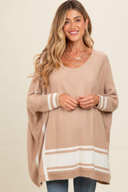 Beige Mixed Stripe Dolman Sleeve Maternity Sweater