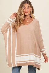 Beige Mixed Stripe Dolman Sleeve Maternity Sweater