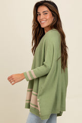 Olive Mixed Stripe Dolman Sleeve Sweater