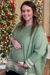 Olive Mixed Stripe Dolman Sleeve Maternity Sweater