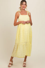 Yellow Textured Shoulder Tie Maternity Midi Dress