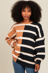 Mocha Striped Colorblock Dolman Knit Top