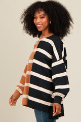 Mocha Striped Colorblock Dolman Knit Top