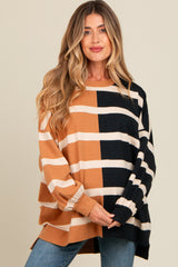 Mocha Striped Colorblock Dolman Knit Maternity Top