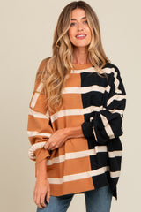 Mocha Striped Colorblock Dolman Knit Maternity Top