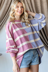 Lavender Striped Colorblock Dolman Knit Top