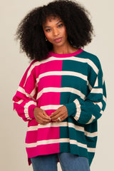 Fuchsia Striped Colorblock Dolman Knit Top