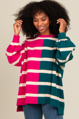 Fuchsia Striped Colorblock Dolman Knit Top