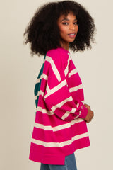 Fuchsia Striped Colorblock Dolman Knit Top