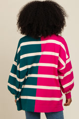 Fuchsia Striped Colorblock Dolman Knit Top