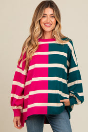 Fuchsia Striped Colorblock Dolman Knit Maternity Top