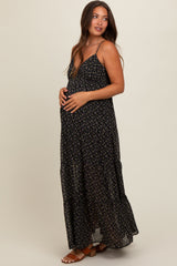 Black Floral Tiered Maternity Maxi Dress