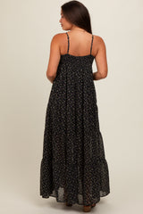 Black Floral Tiered Maternity Maxi Dress