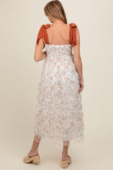 Peach Floral Ruffle Tiered Maternity Maxi Dress