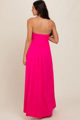 Fuchsia Front Knot Halter Maxi Dress