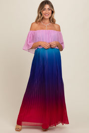 Multicolor Off Shoulder Pleated Maternity Maxi Dress