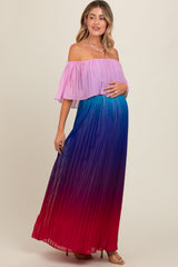 Multicolor Off Shoulder Pleated Maternity Maxi Dress