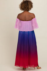 Multicolor Off Shoulder Pleated Maxi Dress