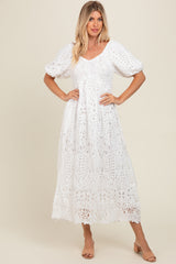 Ivory Eyelet Lace Midi Dress