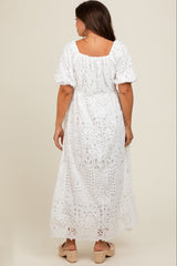 Ivory Eyelet Lace Maternity Midi Dress