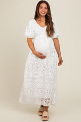 Ivory Eyelet Lace Maternity Midi Dress