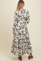 Black Floral Button Front Tiered Long Sleeve Maternity Maxi Dress