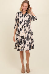 Cream Floral Button Down Collared Maternity Dress