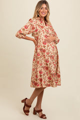 Cream Floral Button Down Maternity Midi Dress