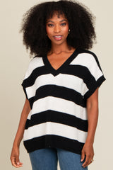 Black Striped V-Neck Sweater Top