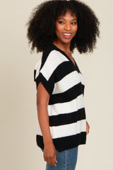 Black Striped V-Neck Sweater Top