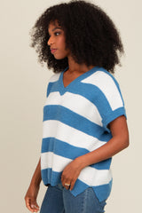 Blue Striped V-Neck Sweater Top