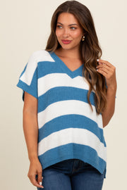 Blue Striped V-Neck Maternity Sweater Top