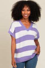 Purple Striped V-Neck Sweater Top