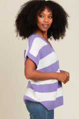 Purple Striped V-Neck Sweater Top