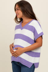 Purple Striped V-Neck Maternity Sweater Top