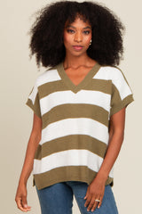 Olive Striped V-Neck Maternity Sweater Top