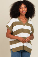 Olive Striped V-Neck Sweater Top