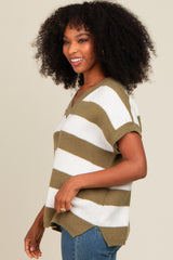 Olive Striped V-Neck Sweater Top