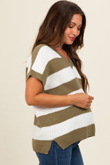 Olive Striped V-Neck Maternity Sweater Top