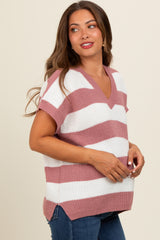 Mauve Striped V-Neck Maternity Sweater Top