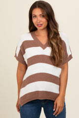 Taupe Striped V-Neck Maternity Sweater Top